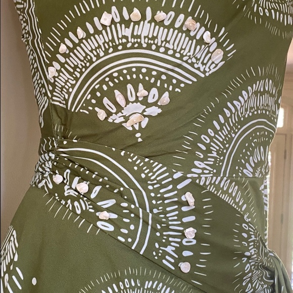 Andres Otalora Green One-Shoulder Shell Embellished Mini Dress - Picture 14 of 16